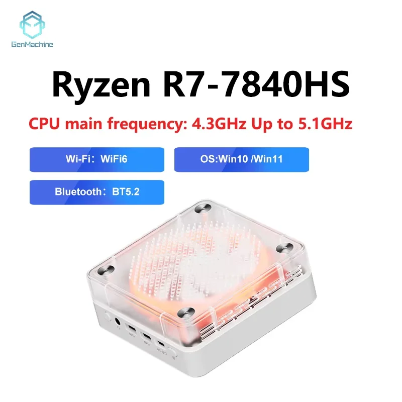 Windows 11 Ryzen DDR5 Pc Game Diy Gaming Computer 8 Core 16 Thread,3.6-5.1GHz TDP:35W-54W Genmachin AMD Ryzen 7 7840HS Mini Pc