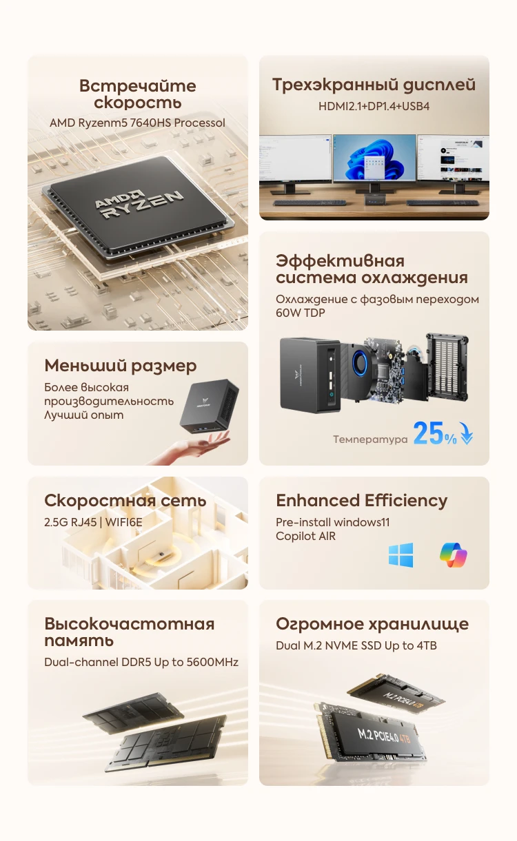 MINISFORUM Mini PC UM760 Slim AMD Ryzen 5 7640HS Mini Computer Windows 11 DDR5 16GB 1TB SSD Bluetooth 5.3 WiFi 6E Gaming PC - Image 2