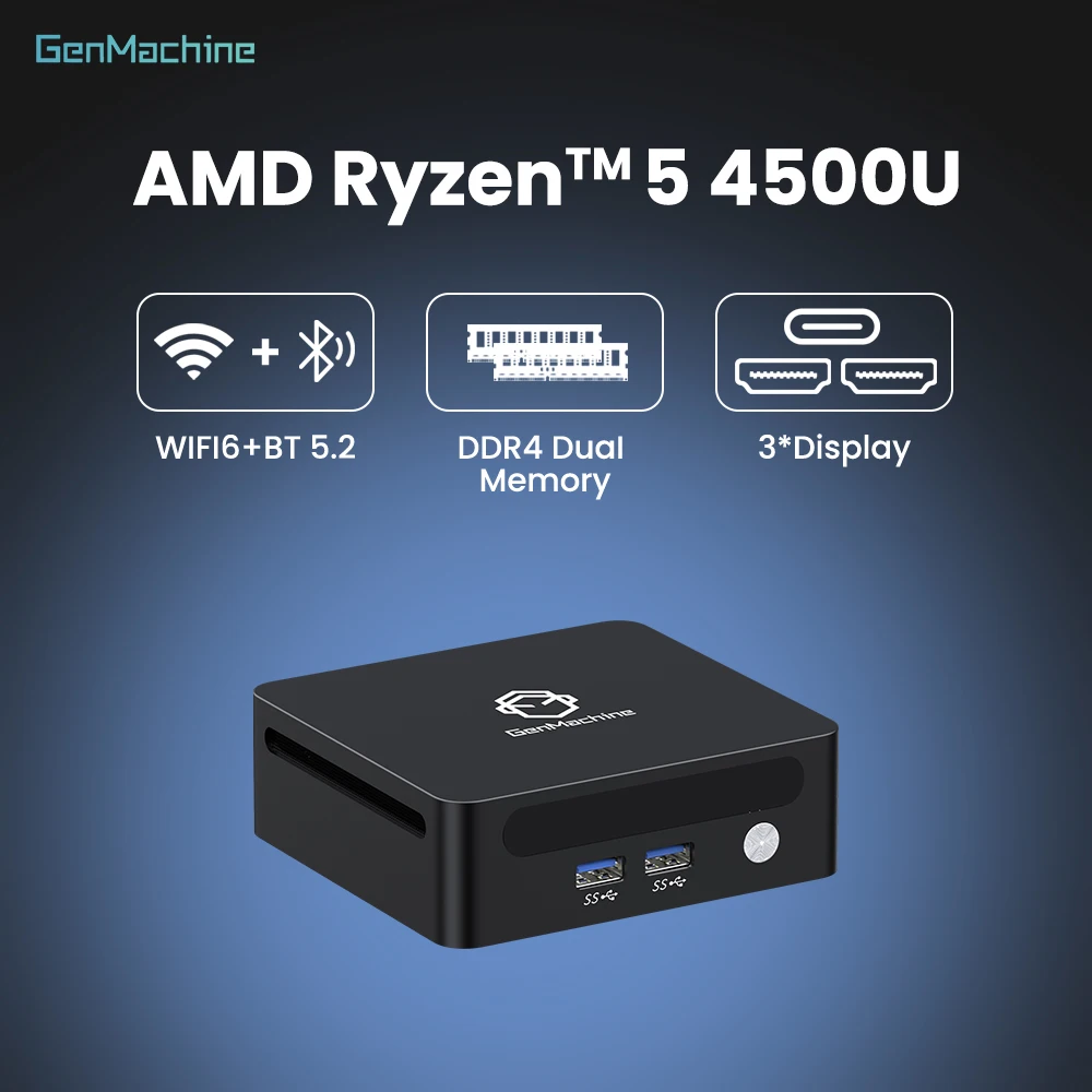 Diy Gaming Pc Gaming Genmachine AMD Ryzen 5 4500U Mini Pc Windows 11 Ryzen Desktop 6C/6T 4.0GHz Perfect for Streaming & Work
