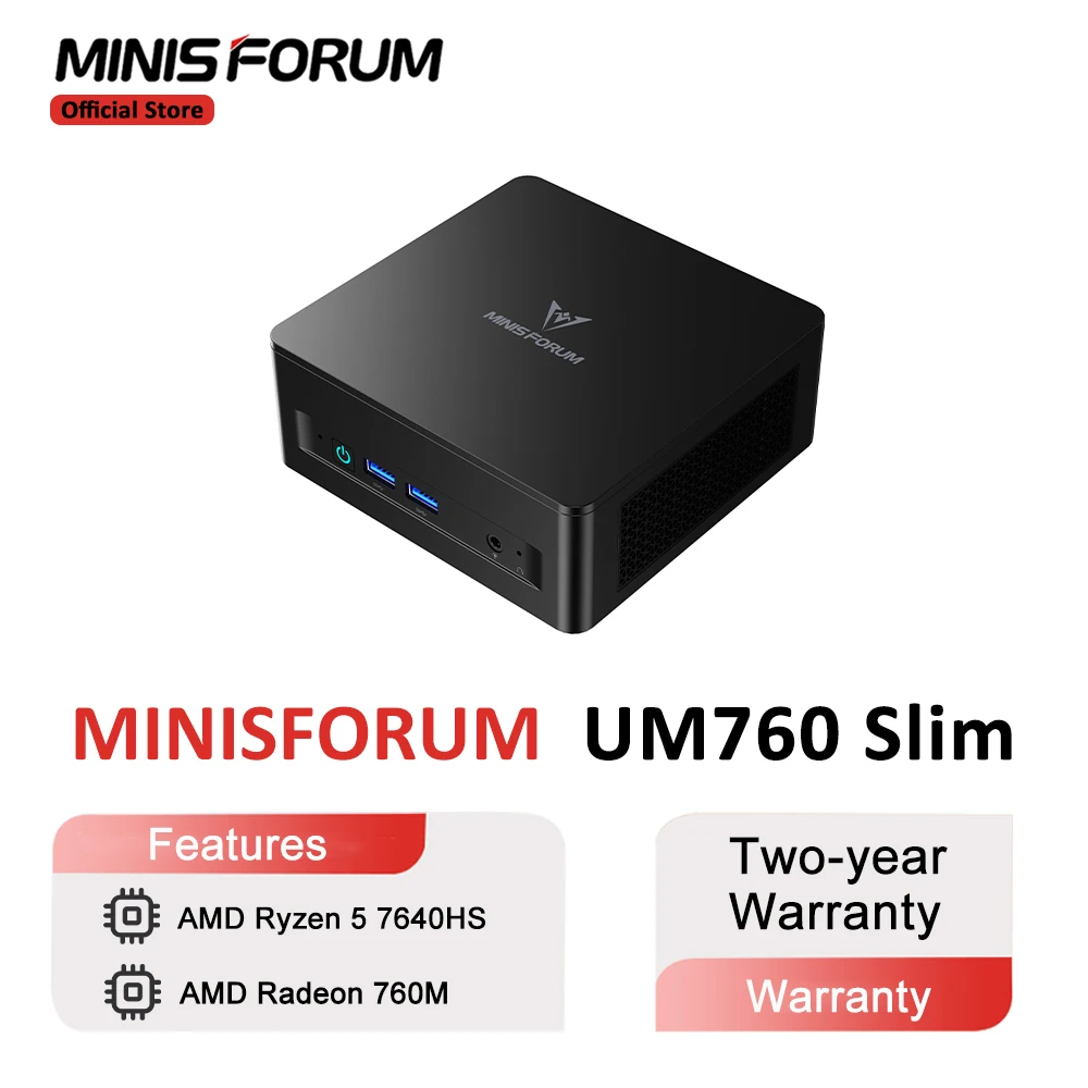 MINISFORUM Mini PC UM760 Slim AMD Ryzen 5 7640HS Mini Computer Windows 11 DDR5 16GB 1TB SSD Bluetooth 5.3 WiFi 6E Gaming PC